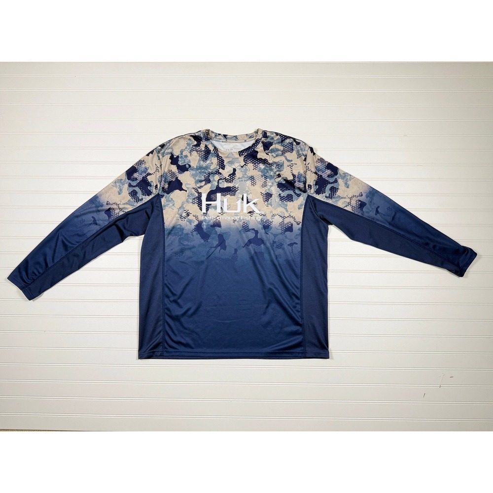Huk Icon X Fishing Shirt UPF 50 Quick Dry Long Sleeve Refraction Camo XL FLAW
